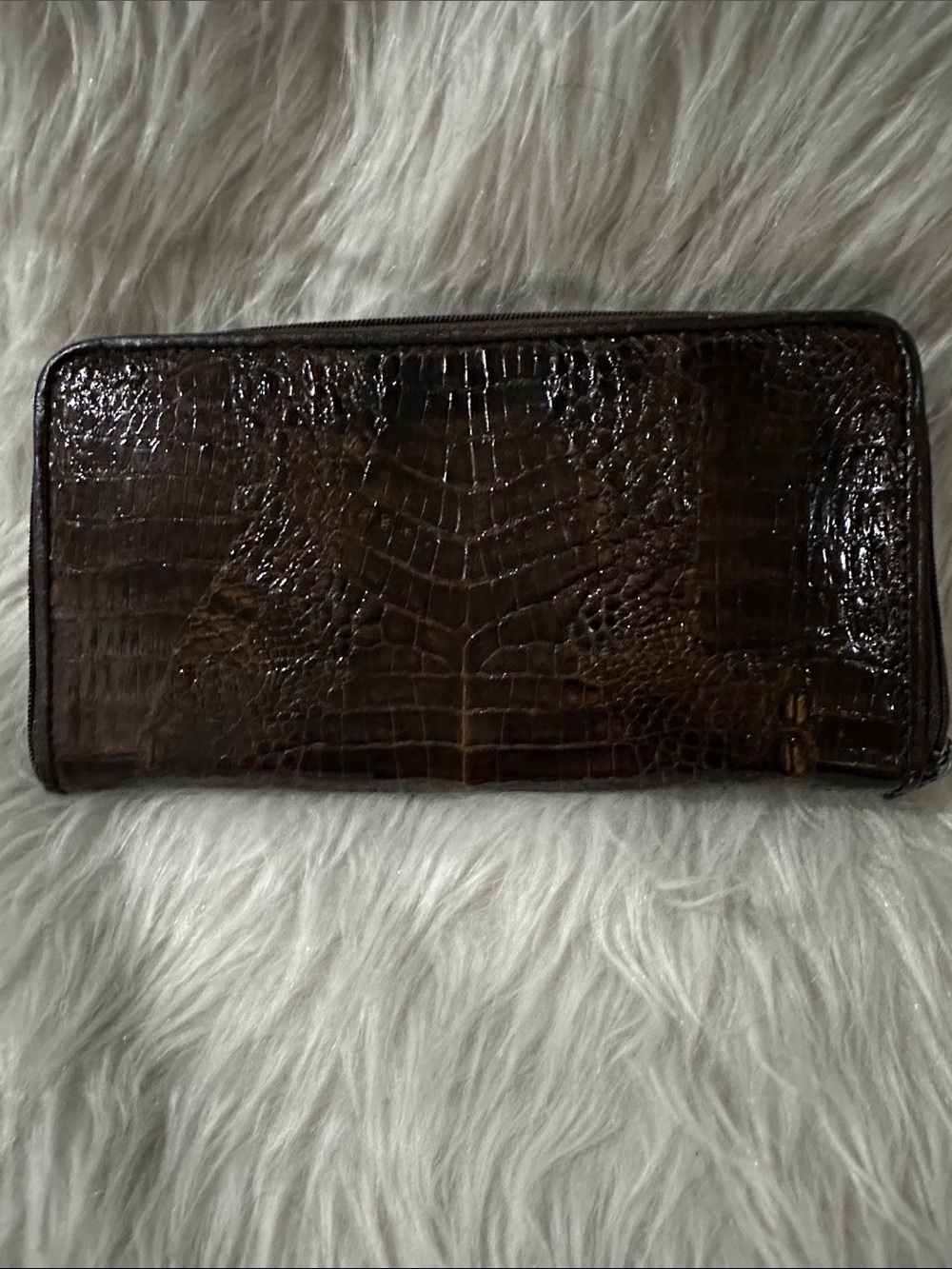 Source Unknown Croc-Embossed Zip Wallet in Dark Brown